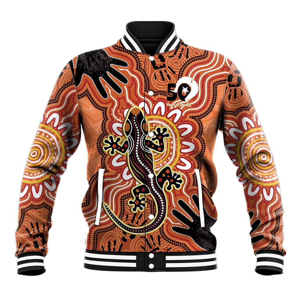 Personalised Australia Lizard NAIDOC Week 2026 Baseball Jacket 50 Years of Deadly Aboriginal Art