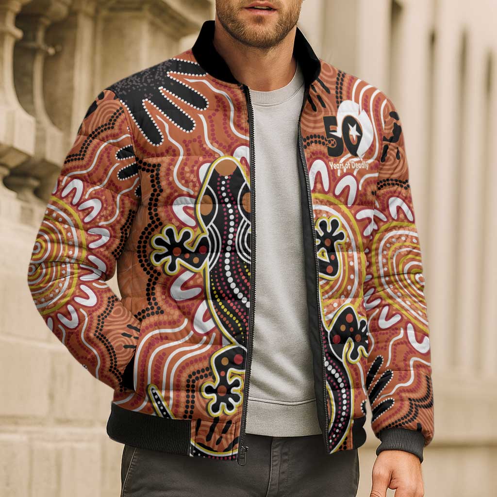 Personalised Australia Lizard NAIDOC Week 2026 Bomber Puffer Jacket 50 Years of Deadly Aboriginal Art
