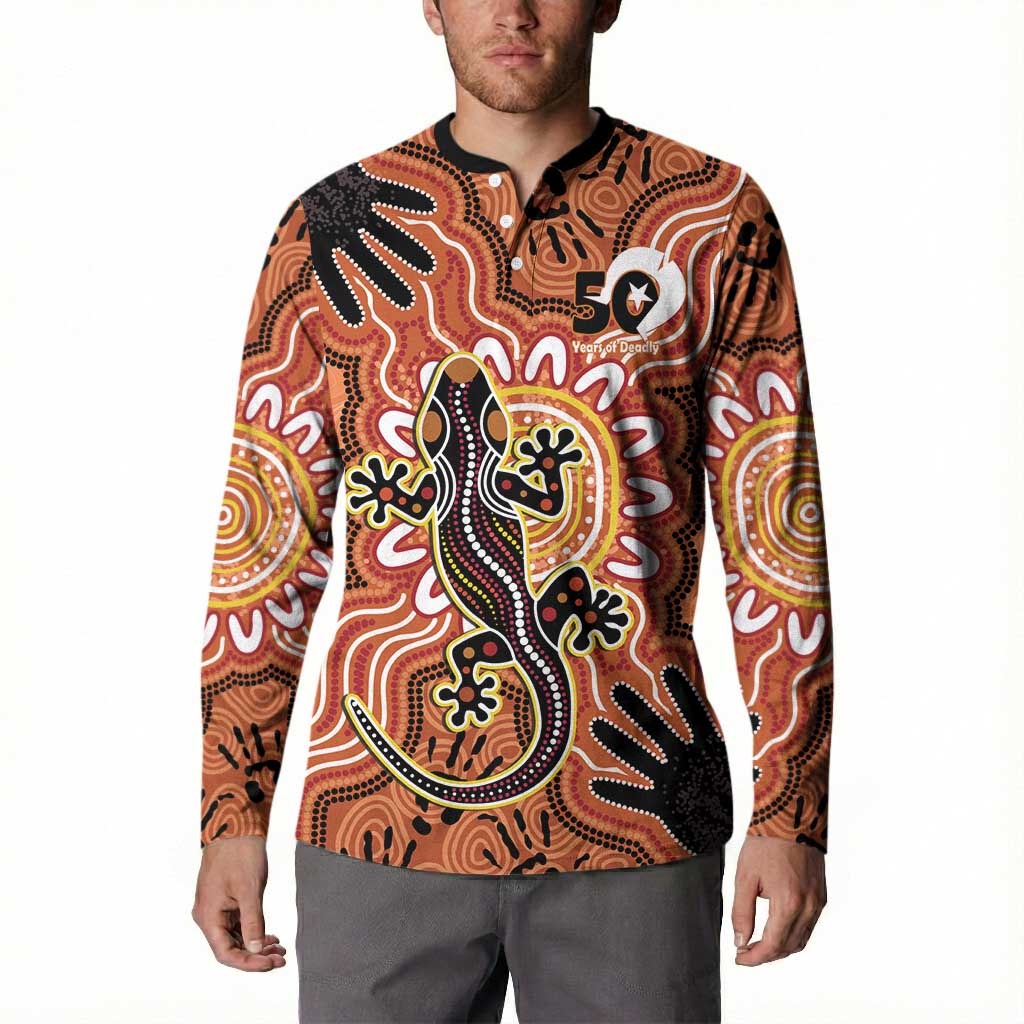 Personalised Australia Lizard NAIDOC Week 2026 Button Sweatshirt 50 Years of Deadly Aboriginal Art