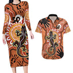 Personalised Australia Lizard NAIDOC Week 2026 Couples Matching Long Sleeve Bodycon Dress and Hawaiian Shirt 50 Years of Deadly Aboriginal Art