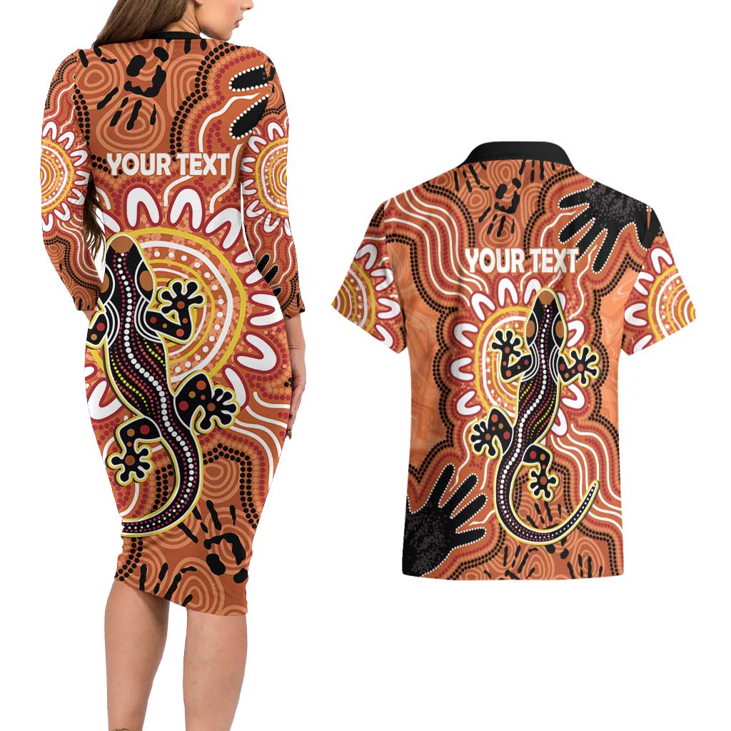 Personalised Australia Lizard NAIDOC Week 2026 Couples Matching Long Sleeve Bodycon Dress and Hawaiian Shirt 50 Years of Deadly Aboriginal Art