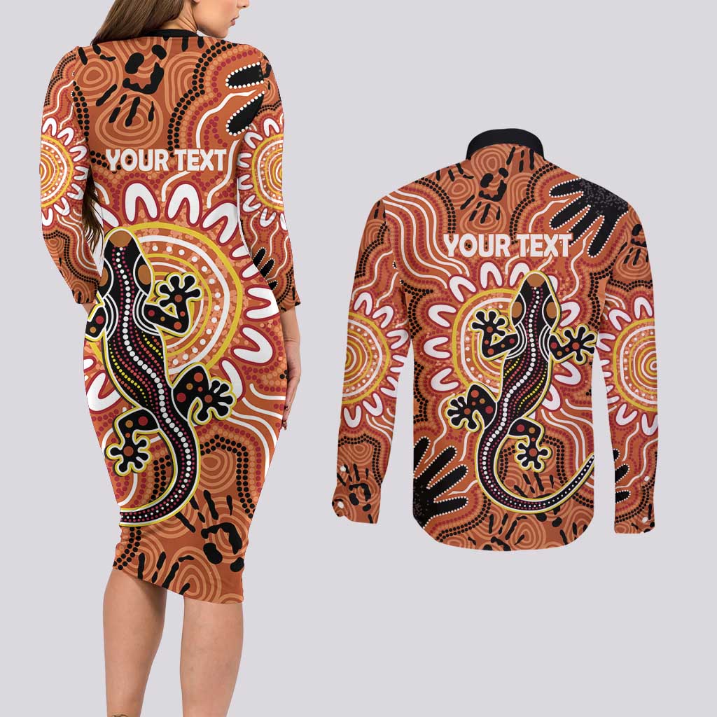 Personalised Australia Lizard NAIDOC Week 2026 Couples Matching Long Sleeve Bodycon Dress and Long Sleeve Button Shirt 50 Years of Deadly Aboriginal Art