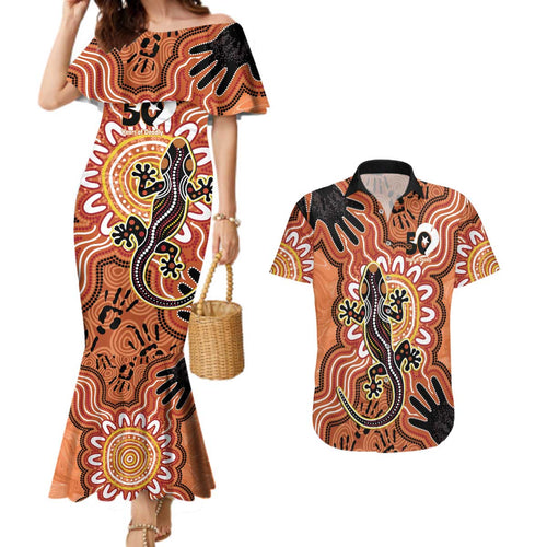 Personalised Australia Lizard NAIDOC Week 2026 Couples Matching Mermaid Dress and Hawaiian Shirt 50 Years of Deadly Aboriginal Art