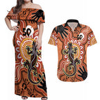 Personalised Australia Lizard NAIDOC Week 2026 Couples Matching Off Shoulder Maxi Dress and Hawaiian Shirt 50 Years of Deadly Aboriginal Art