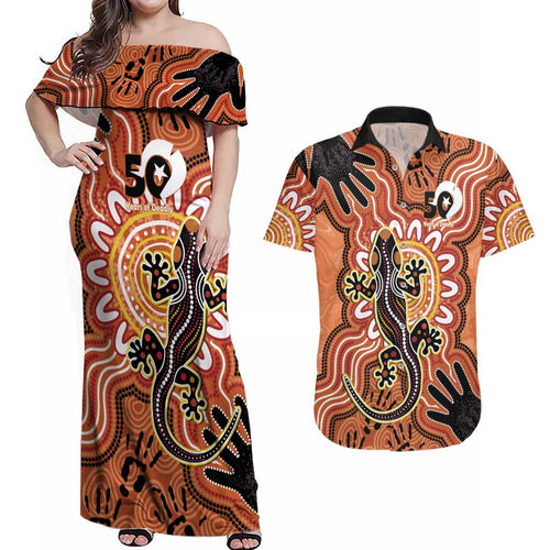 Personalised Australia Lizard NAIDOC Week 2026 Couples Matching Off Shoulder Maxi Dress and Hawaiian Shirt 50 Years of Deadly Aboriginal Art
