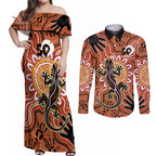 Personalised Australia Lizard NAIDOC Week 2026 Couples Matching Off Shoulder Maxi Dress and Long Sleeve Button Shirt 50 Years of Deadly Aboriginal Art