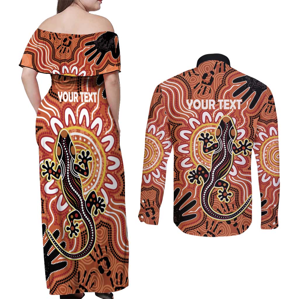 Personalised Australia Lizard NAIDOC Week 2026 Couples Matching Off Shoulder Maxi Dress and Long Sleeve Button Shirt 50 Years of Deadly Aboriginal Art