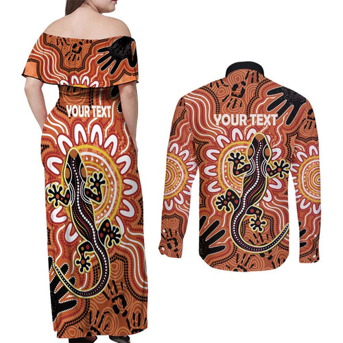Personalised Australia Lizard NAIDOC Week 2026 Couples Matching Off Shoulder Maxi Dress and Long Sleeve Button Shirt 50 Years of Deadly Aboriginal Art