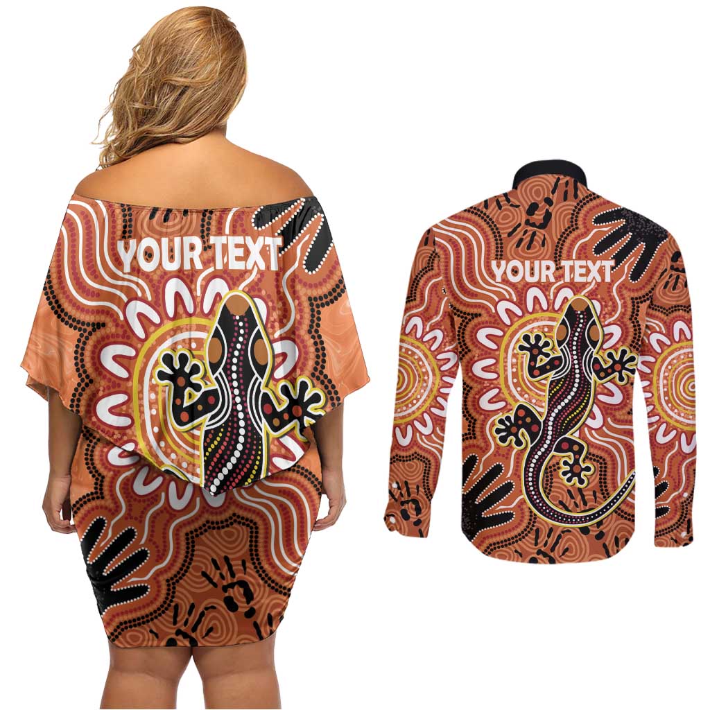 Personalised Australia Lizard NAIDOC Week 2026 Couples Matching Off Shoulder Short Dress and Long Sleeve Button Shirt 50 Years of Deadly Aboriginal Art