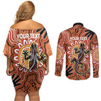 Personalised Australia Lizard NAIDOC Week 2026 Couples Matching Off Shoulder Short Dress and Long Sleeve Button Shirt 50 Years of Deadly Aboriginal Art