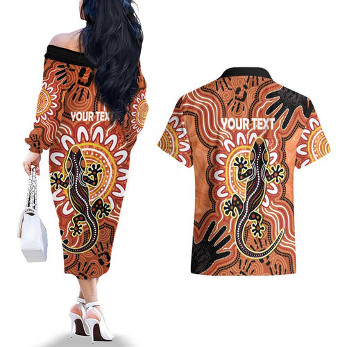 Personalised Australia Lizard NAIDOC Week 2026 Couples Matching Off The Shoulder Long Sleeve Dress and Hawaiian Shirt 50 Years of Deadly Aboriginal Art
