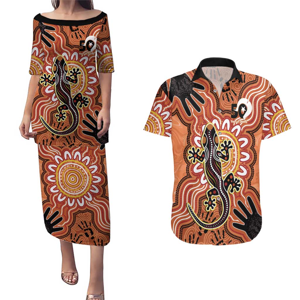 Personalised Australia Lizard NAIDOC Week 2026 Couples Matching Puletasi and Hawaiian Shirt 50 Years of Deadly Aboriginal Art
