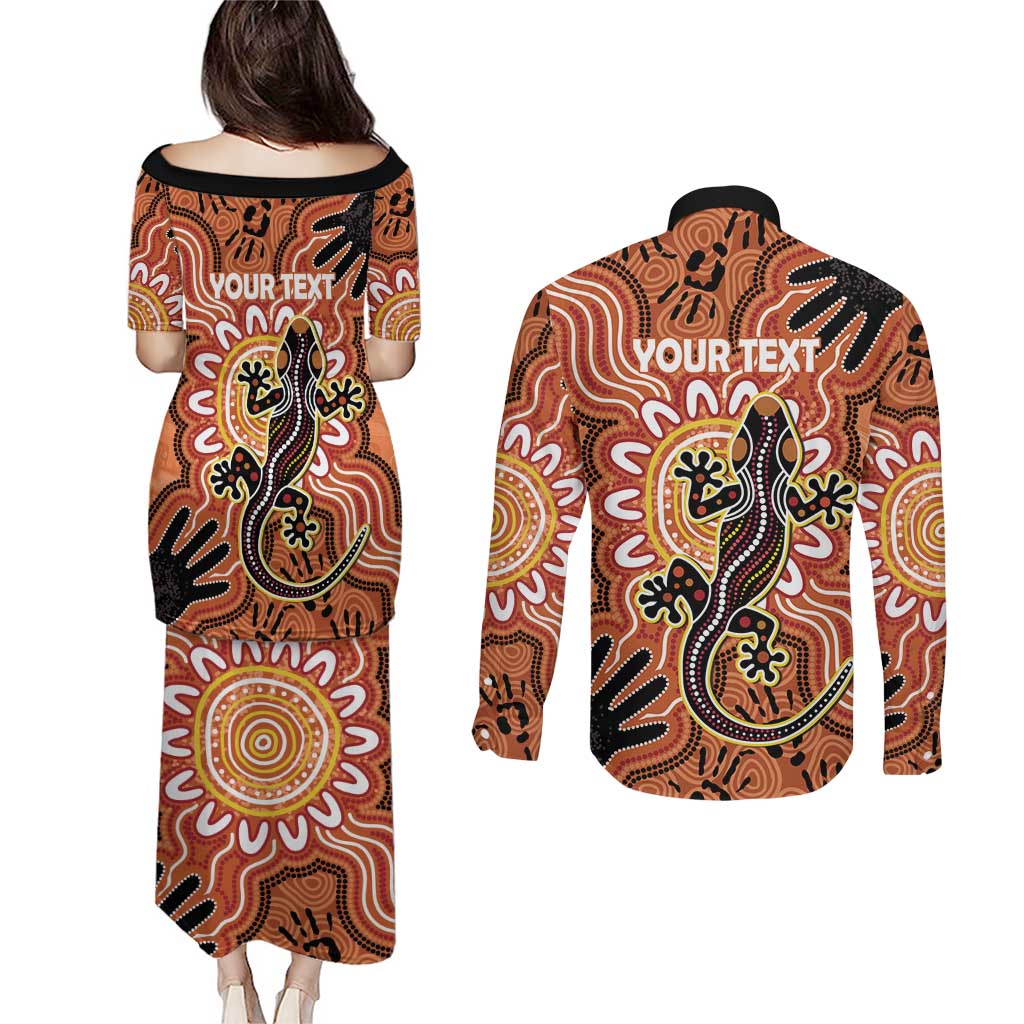Personalised Australia Lizard NAIDOC Week 2026 Couples Matching Puletasi and Long Sleeve Button Shirt 50 Years of Deadly Aboriginal Art