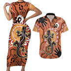 Personalised Australia Lizard NAIDOC Week 2026 Couples Matching Short Sleeve Bodycon Dress and Hawaiian Shirt 50 Years of Deadly Aboriginal Art