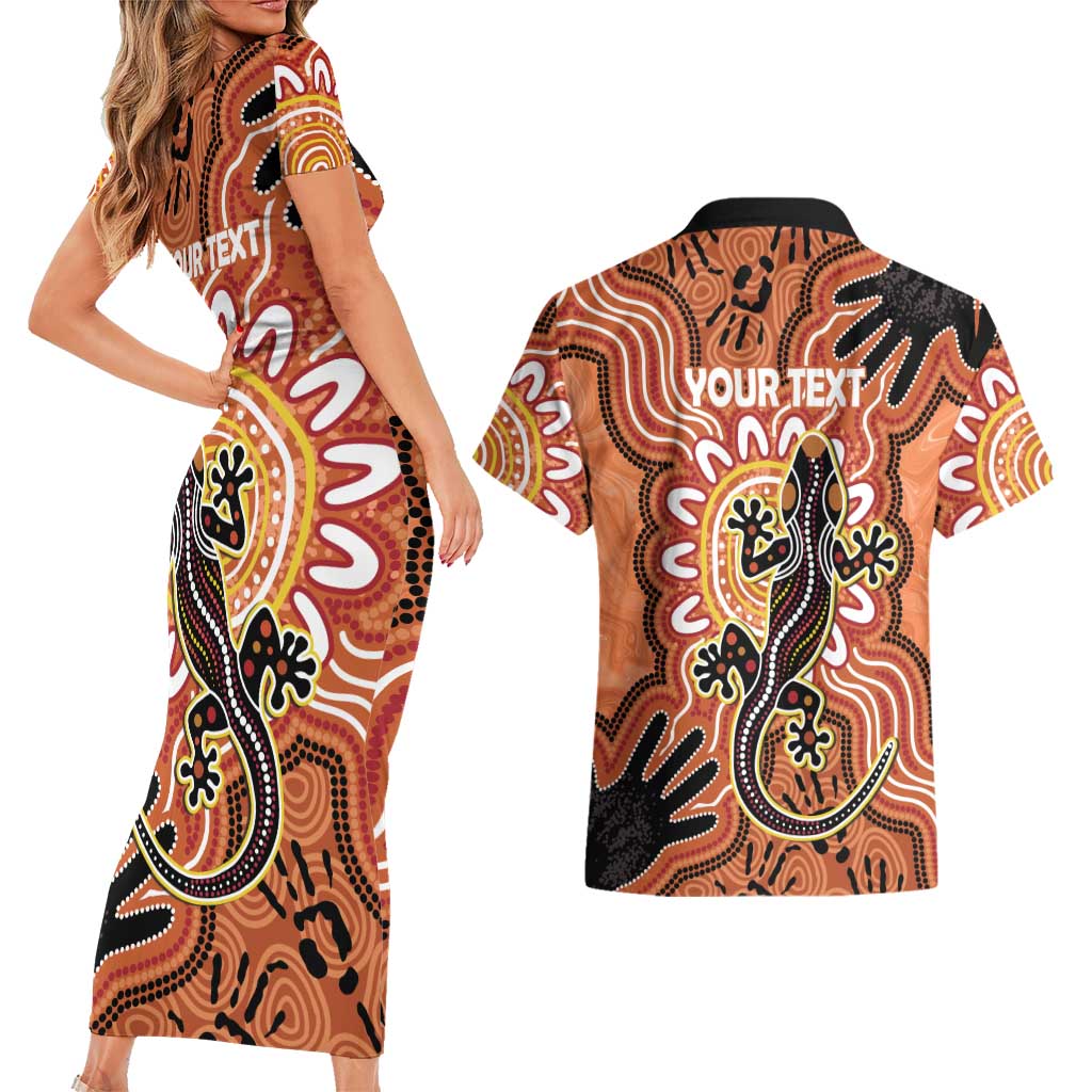 Personalised Australia Lizard NAIDOC Week 2026 Couples Matching Short Sleeve Bodycon Dress and Hawaiian Shirt 50 Years of Deadly Aboriginal Art