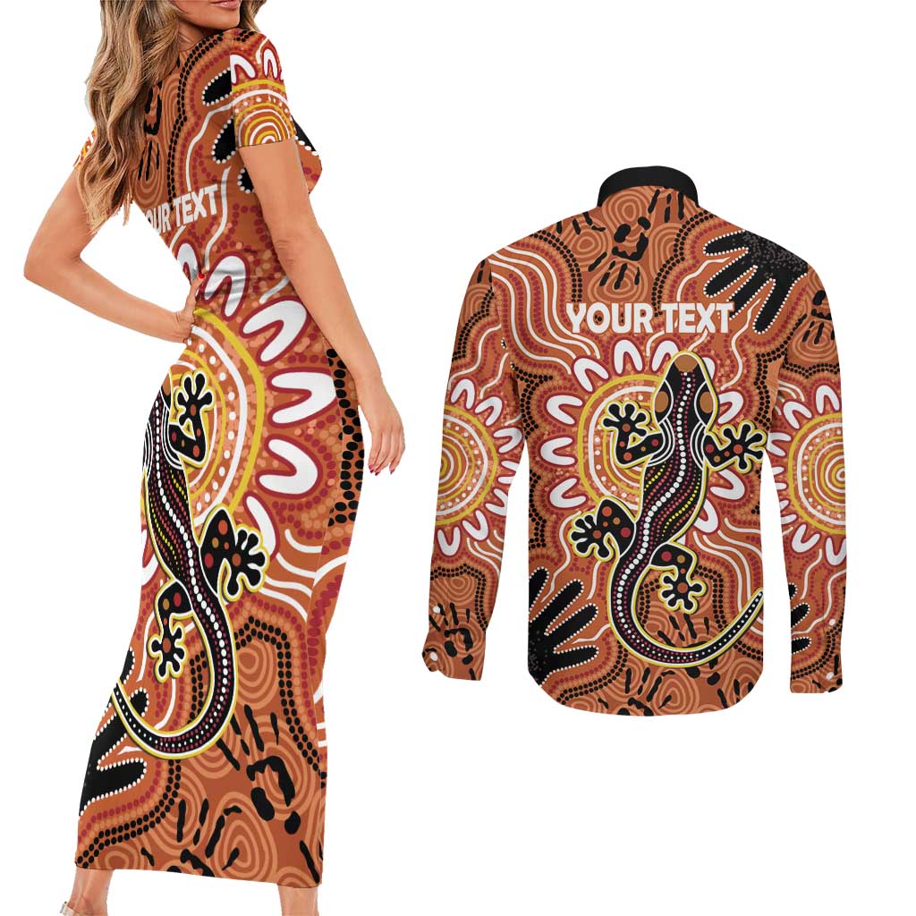 Personalised Australia Lizard NAIDOC Week 2026 Couples Matching Short Sleeve Bodycon Dress and Long Sleeve Button Shirt 50 Years of Deadly Aboriginal Art