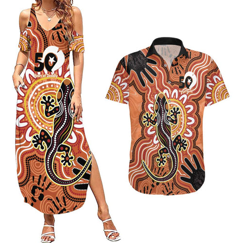 Personalised Australia Lizard NAIDOC Week 2026 Couples Matching Summer Maxi Dress and Hawaiian Shirt 50 Years of Deadly Aboriginal Art