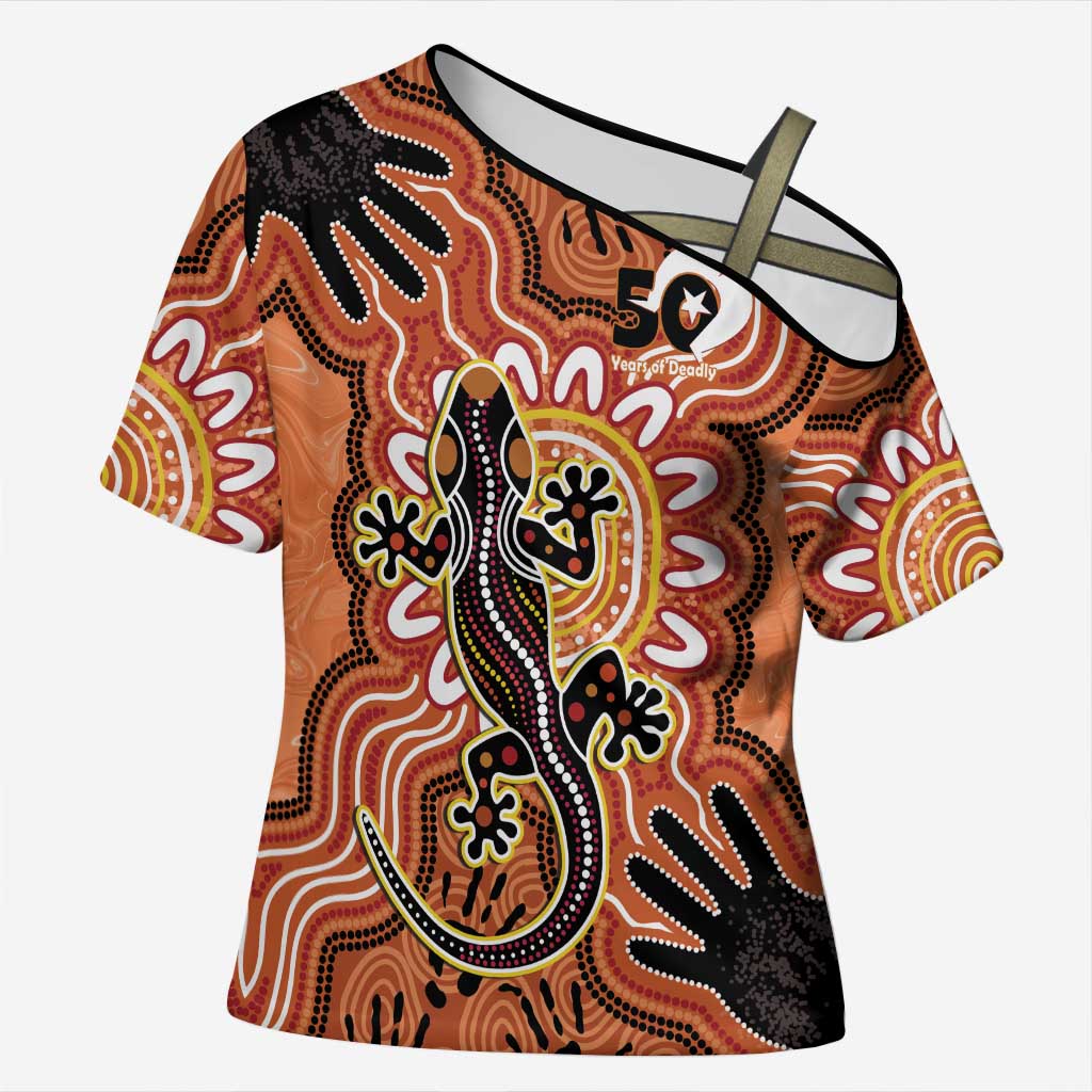 Personalised Australia Lizard NAIDOC Week 2026 Cross Shoulder Shirt 50 Years of Deadly Aboriginal Art