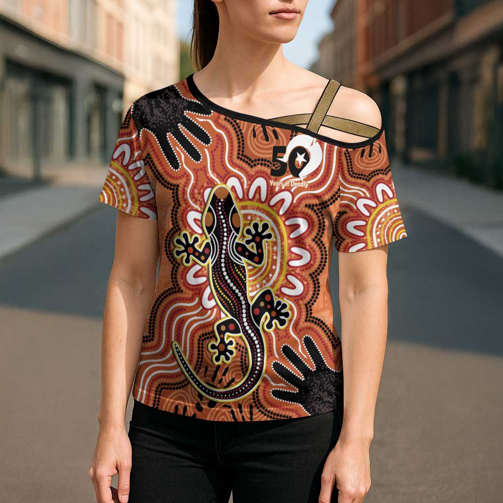 Personalised Australia Lizard NAIDOC Week 2026 Cross Shoulder Shirt 50 Years of Deadly Aboriginal Art