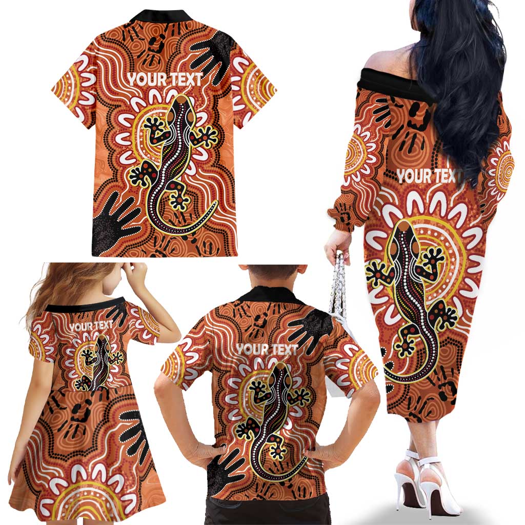 Personalised Australia Lizard NAIDOC Week 2026 Family Matching Off The Shoulder Long Sleeve Dress and Hawaiian Shirt 50 Years of Deadly Aboriginal Art