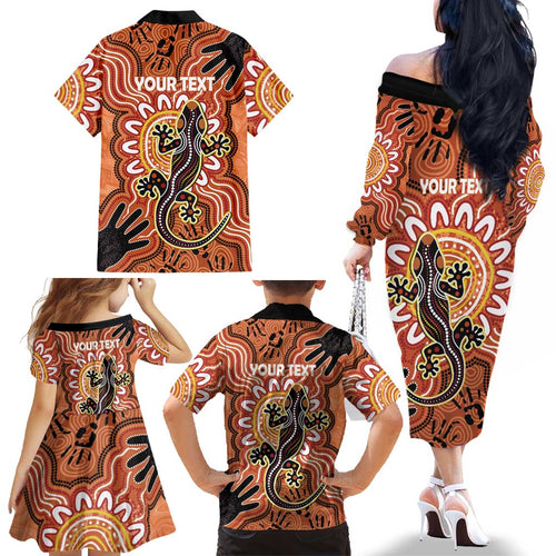 Personalised Australia Lizard NAIDOC Week 2026 Family Matching Off The Shoulder Long Sleeve Dress and Hawaiian Shirt 50 Years of Deadly Aboriginal Art