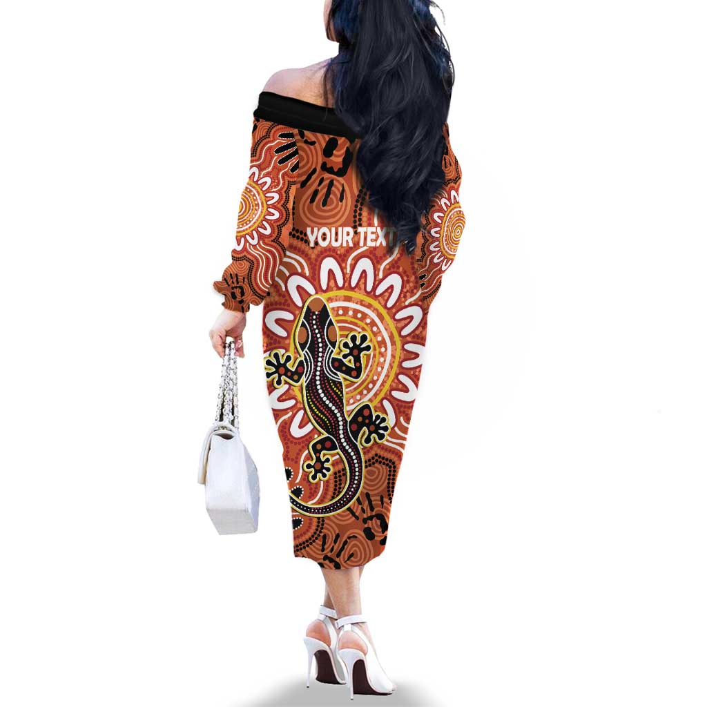 Personalised Australia Lizard NAIDOC Week 2026 Family Matching Off The Shoulder Long Sleeve Dress and Hawaiian Shirt 50 Years of Deadly Aboriginal Art
