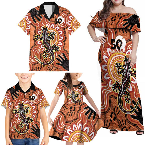 Personalised Australia Lizard NAIDOC Week 2026 Family Matching Off Shoulder Maxi Dress and Hawaiian Shirt 50 Years of Deadly Aboriginal Art