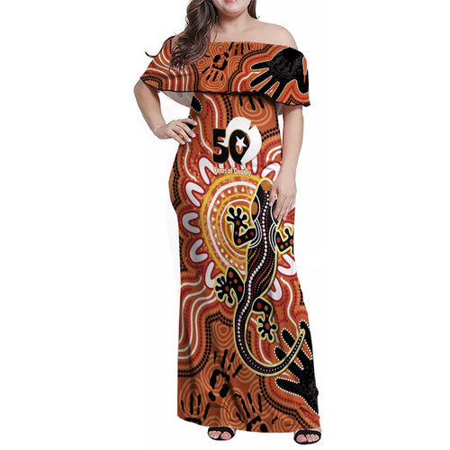 Personalised Australia Lizard NAIDOC Week 2026 Family Matching Off Shoulder Maxi Dress and Hawaiian Shirt 50 Years of Deadly Aboriginal Art