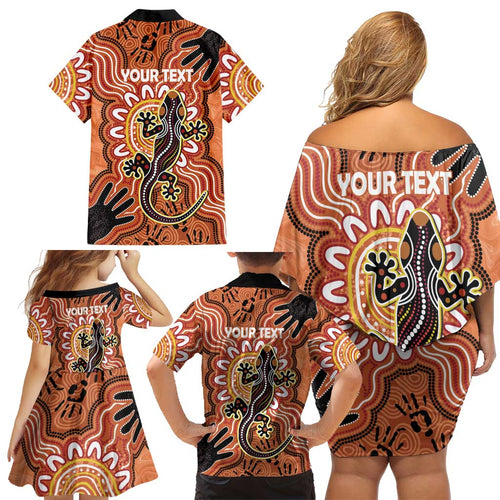 Personalised Australia Lizard NAIDOC Week 2026 Family Matching Off Shoulder Short Dress and Hawaiian Shirt 50 Years of Deadly Aboriginal Art