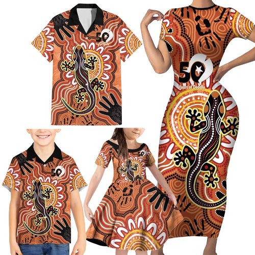 Personalised Australia Lizard NAIDOC Week 2026 Family Matching Short Sleeve Bodycon Dress and Hawaiian Shirt 50 Years of Deadly Aboriginal Art