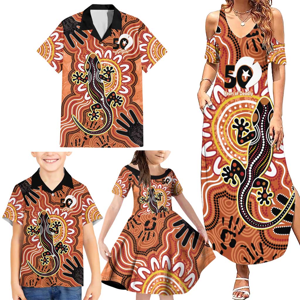 Personalised Australia Lizard NAIDOC Week 2026 Family Matching Summer Maxi Dress and Hawaiian Shirt 50 Years of Deadly Aboriginal Art