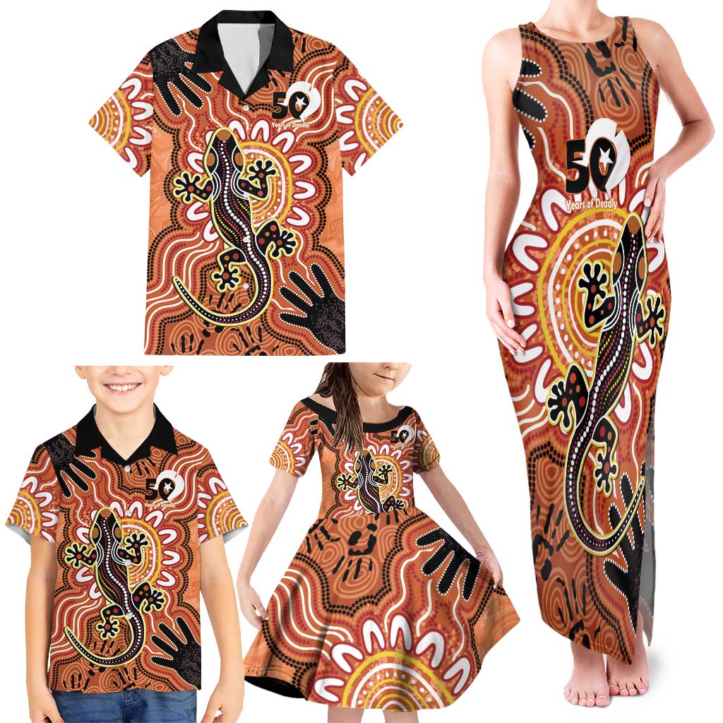 Personalised Australia Lizard NAIDOC Week 2026 Family Matching Tank Maxi Dress and Hawaiian Shirt 50 Years of Deadly Aboriginal Art