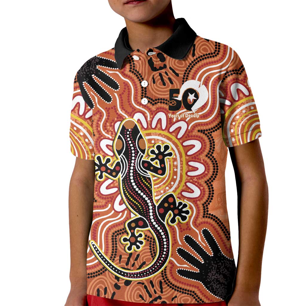 Personalised Australia Lizard NAIDOC Week 2026 Kid Polo Shirt 50 Years of Deadly Aboriginal Art