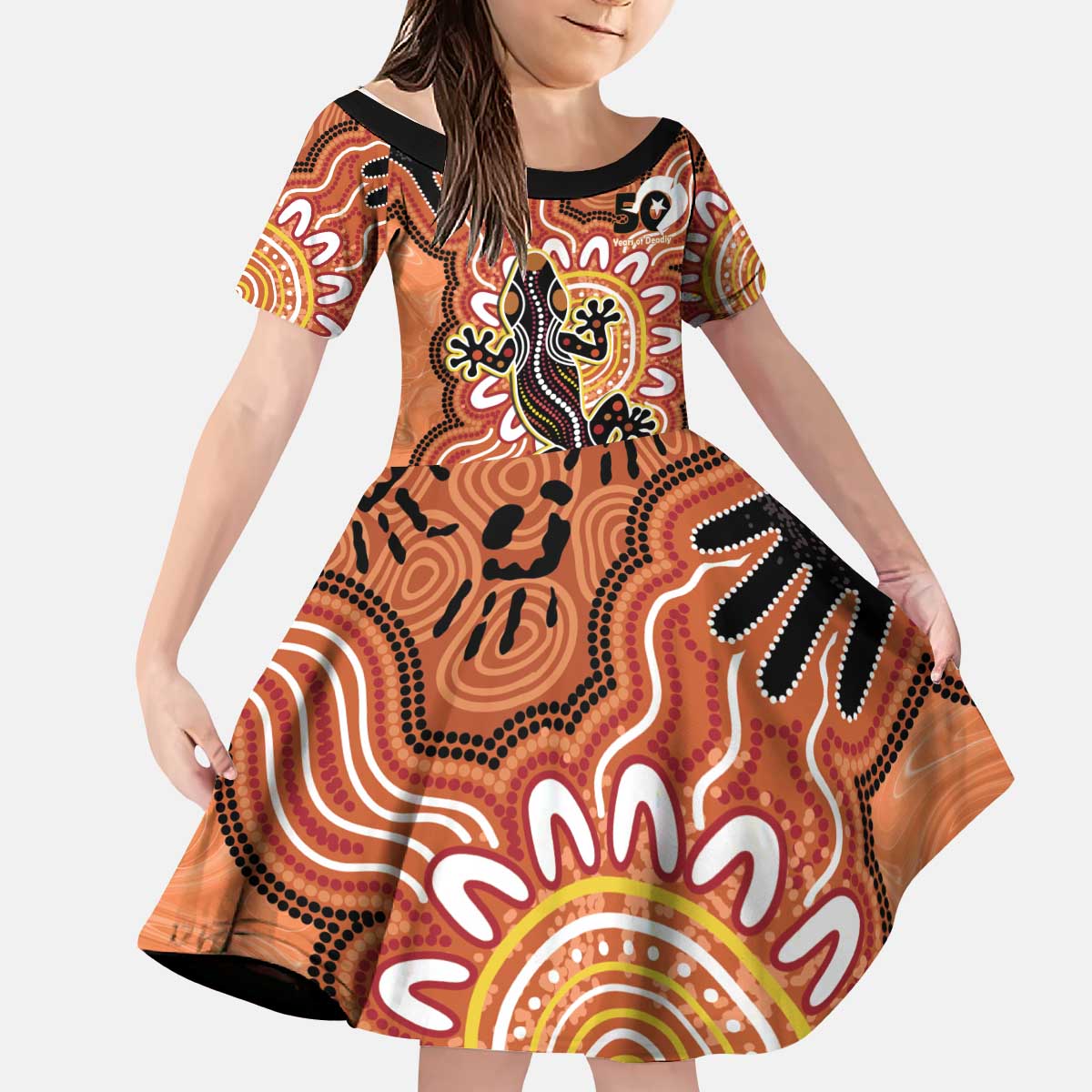 Personalised Australia Lizard NAIDOC Week 2026 Kid Short Sleeve Dress 50 Years of Deadly Aboriginal Art