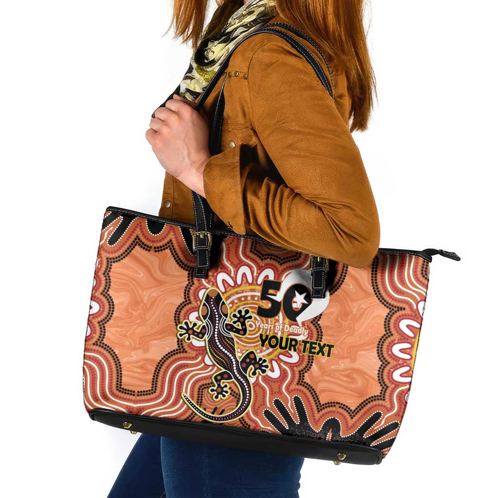 Personalised Australia Lizard NAIDOC Week 2026 Leather Tote Bag 50 Years of Deadly Aboriginal Art