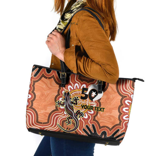 Personalised Australia Lizard NAIDOC Week 2026 Leather Tote Bag 50 Years of Deadly Aboriginal Art