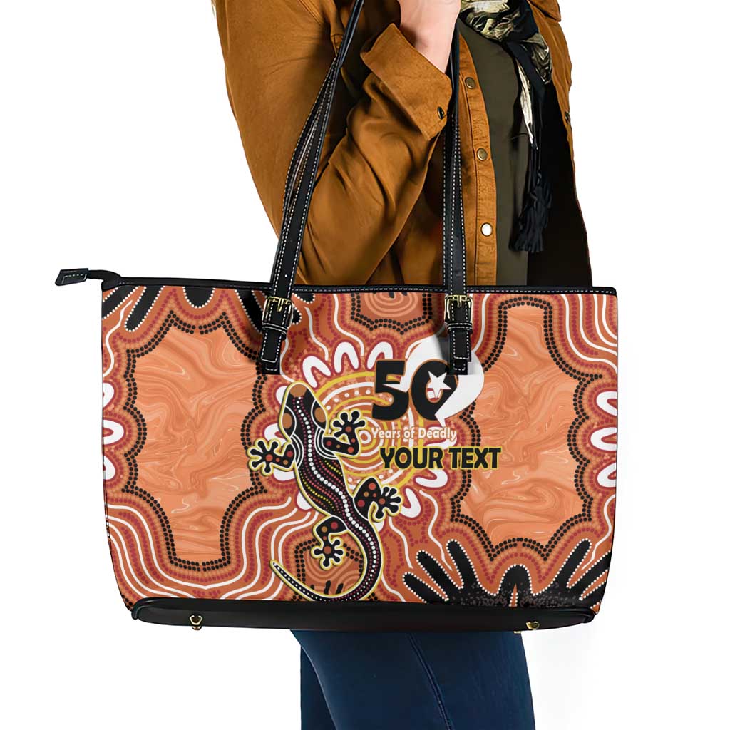 Personalised Australia Lizard NAIDOC Week 2026 Leather Tote Bag 50 Years of Deadly Aboriginal Art