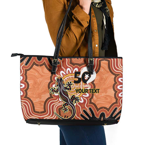 Personalised Australia Lizard NAIDOC Week 2026 Leather Tote Bag 50 Years of Deadly Aboriginal Art
