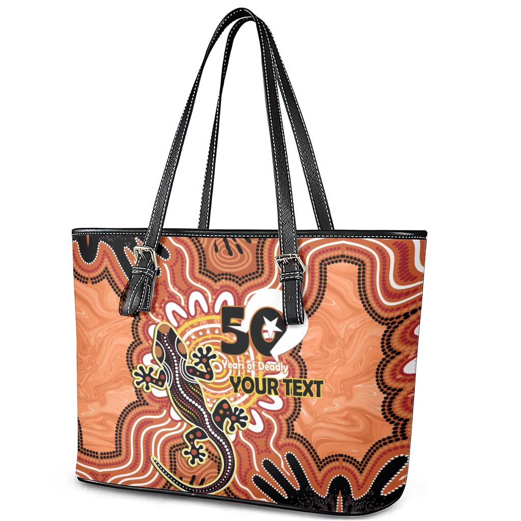 Personalised Australia Lizard NAIDOC Week 2026 Leather Tote Bag 50 Years of Deadly Aboriginal Art