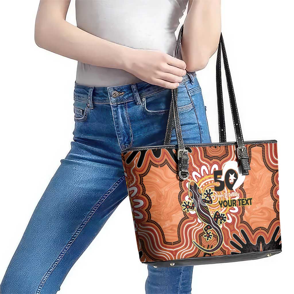 Personalised Australia Lizard NAIDOC Week 2026 Leather Tote Bag 50 Years of Deadly Aboriginal Art