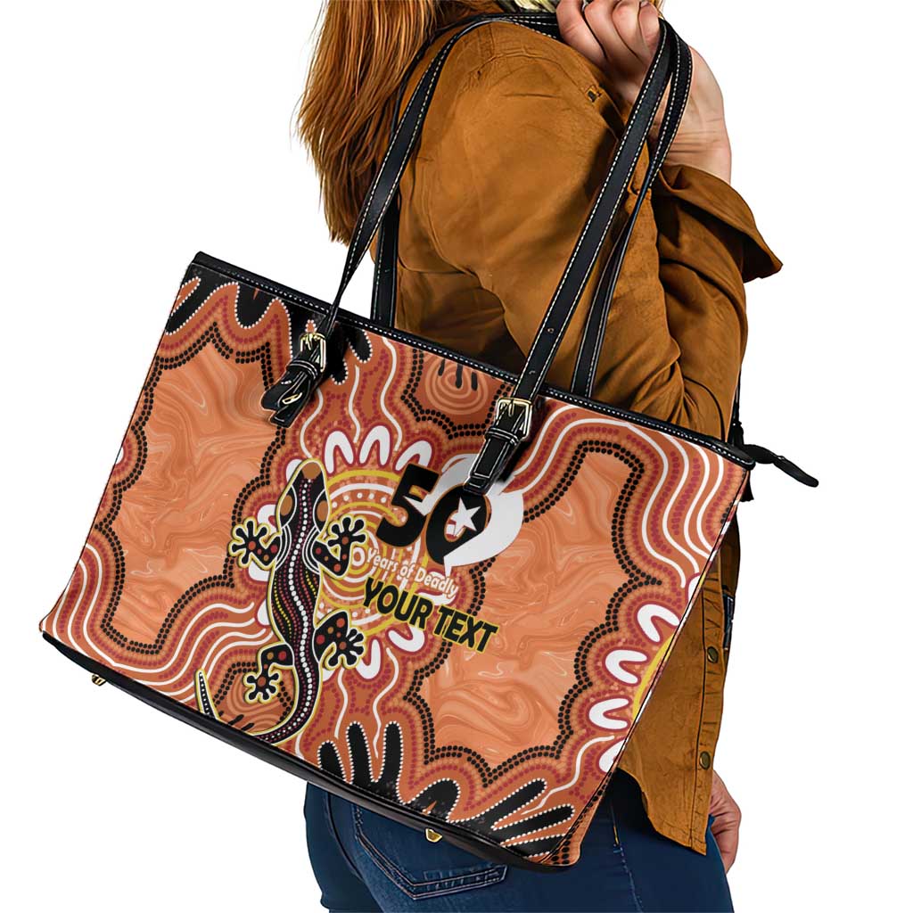 Personalised Australia Lizard NAIDOC Week 2026 Leather Tote Bag 50 Years of Deadly Aboriginal Art