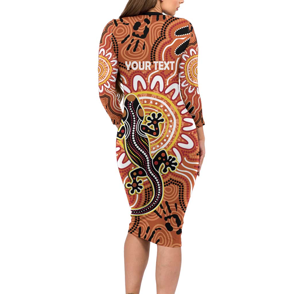 Personalised Australia Lizard NAIDOC Week 2026 Long Sleeve Bodycon Dress 50 Years of Deadly Aboriginal Art
