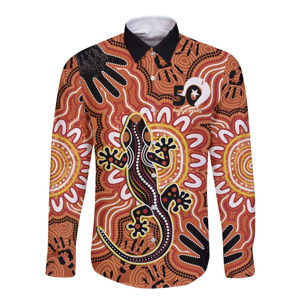 Personalised Australia Lizard NAIDOC Week 2026 Long Sleeve Button Shirt 50 Years of Deadly Aboriginal Art