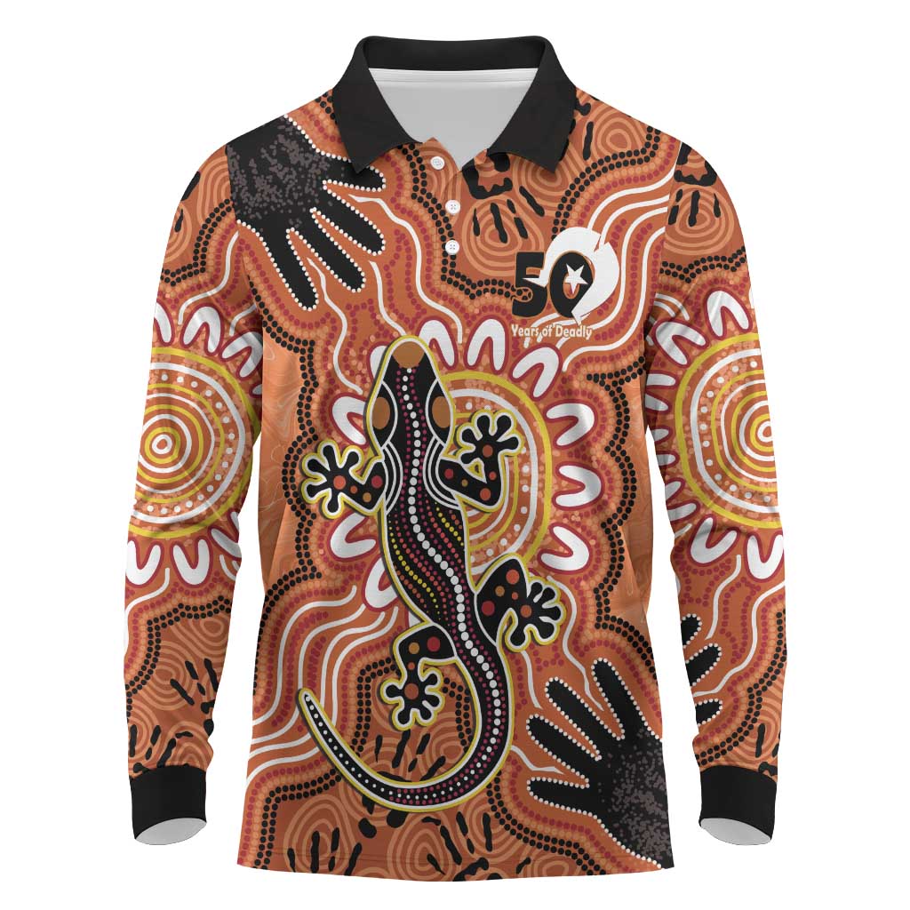 Personalised Australia Lizard NAIDOC Week 2026 Long Sleeve Polo Shirt 50 Years of Deadly Aboriginal Art
