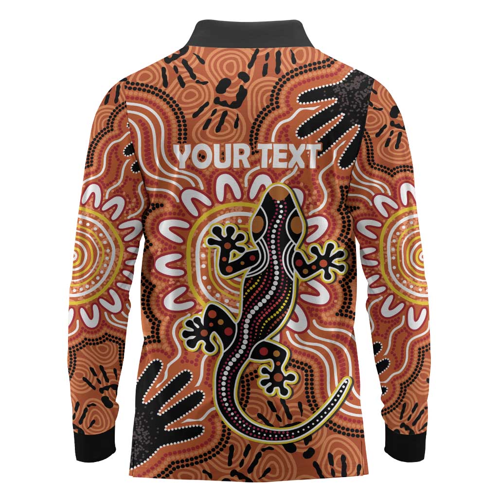 Personalised Australia Lizard NAIDOC Week 2026 Long Sleeve Polo Shirt 50 Years of Deadly Aboriginal Art