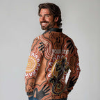 Personalised Australia Lizard NAIDOC Week 2026 Long Sleeve Polo Shirt 50 Years of Deadly Aboriginal Art