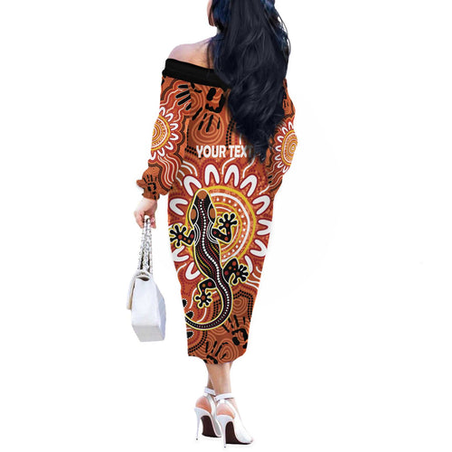 Personalised Australia Lizard NAIDOC Week 2026 Off The Shoulder Long Sleeve Dress 50 Years of Deadly Aboriginal Art