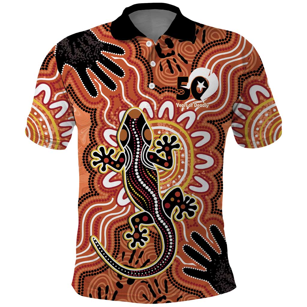 Personalised Australia Lizard NAIDOC Week 2026 Polo Shirt 50 Years of Deadly Aboriginal Art