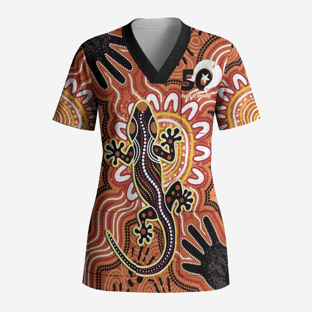Personalised Australia Lizard NAIDOC Week 2026 Scrub Top 50 Years of Deadly Aboriginal Art