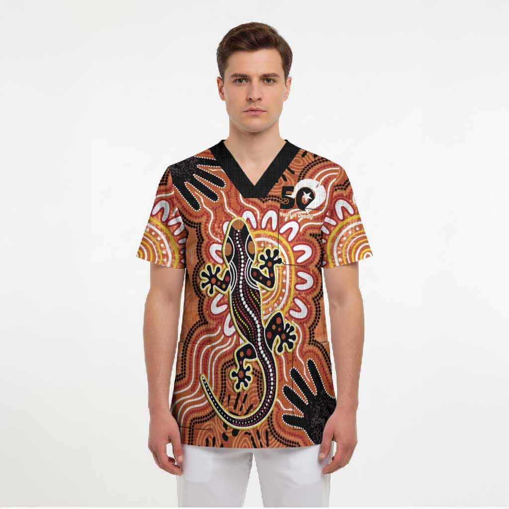Personalised Australia Lizard NAIDOC Week 2026 Scrub Top 50 Years of Deadly Aboriginal Art
